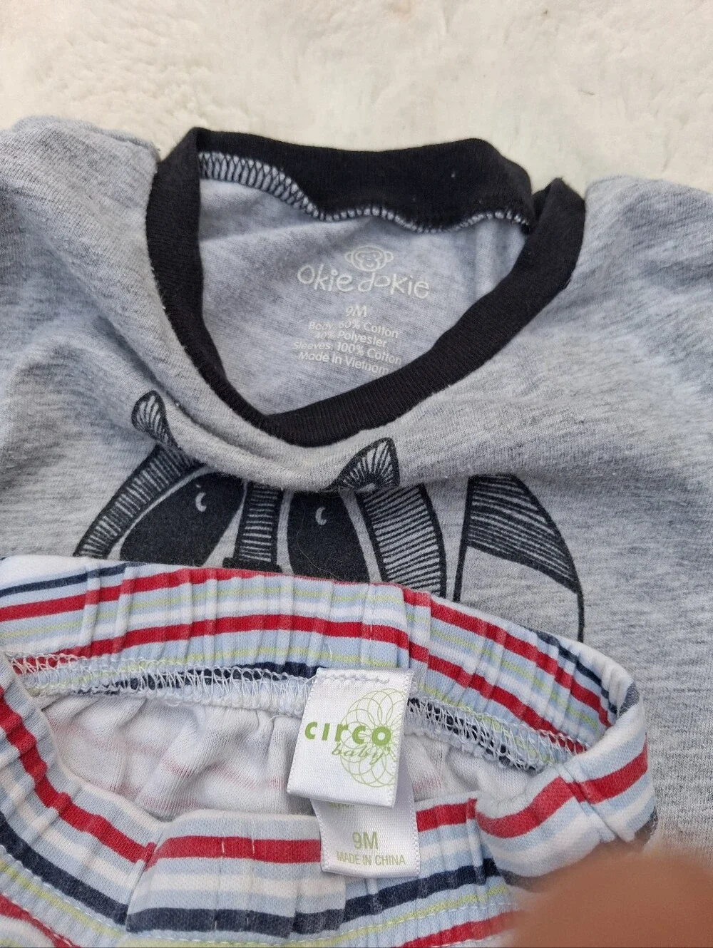Toddler Striped Vest, Raccoon Tee & Pants Bundle - Blue/Grey/Red Size 9m Bundle